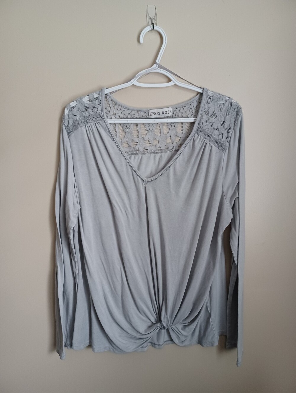 Women's Size XXL Bluish Gray Rayon Spandex Knox Rose Long Sleeve Lace Shirt Top